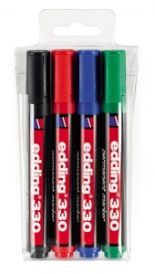 Marker permanent 330 1-5mm, kosi vrh, set 1/4 Edding sortirano