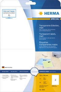 Etikete 210x148 A4/2 1/25 transparent Herma