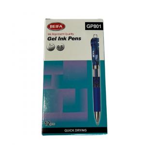 Gel roler GP801 sa push mehanizmom 0,5 mm, gumeni grip plava