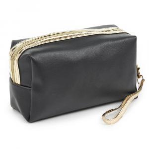 Neseser cetvrtasti sa zlatnim paspulom 0237, 18×7×10 cm crna