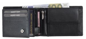 Novčanik kožni muški sa RFID zaštitom 85060 12x9x3 štepan crvenim koncem položeni HJP crna