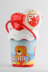 Dečiji set za plažu: Kofica, lopatica, grabuljice, loptica Crvena Zvezda 