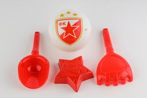 Dečiji set za plažu: Kofica, lopatica, grabuljice, loptica Crvena Zvezda 