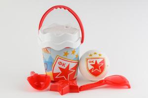 Dečiji set za plažu: Kofica, lopatica, grabuljice, loptica Crvena Zvezda 