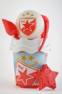 Dečiji set za plažu: Kofica, lopatica, grabuljice, loptica Crvena Zvezda 